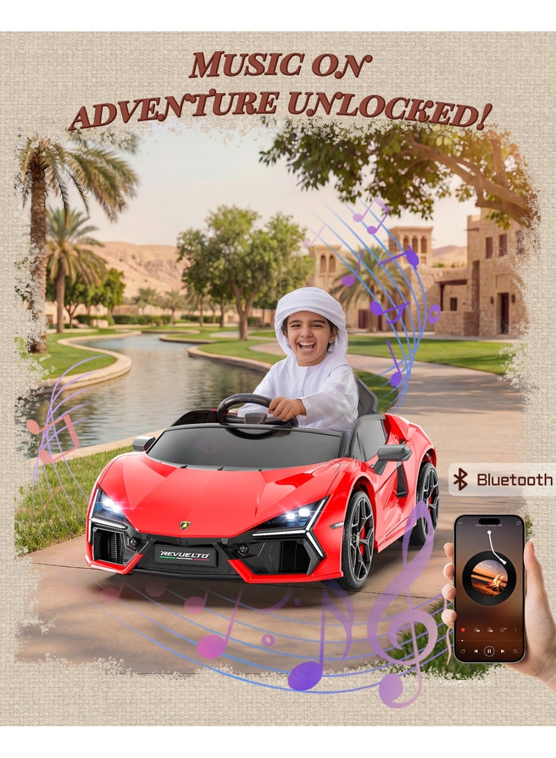 First Ride On 12V Child Ride on Car for Kids, Licensed Lamborghini Revuelto Ride on Toy, Remote Control Electric Car, with 3 Point Safety Belt, LED Lights, Bluetooth (Red) - Image 3